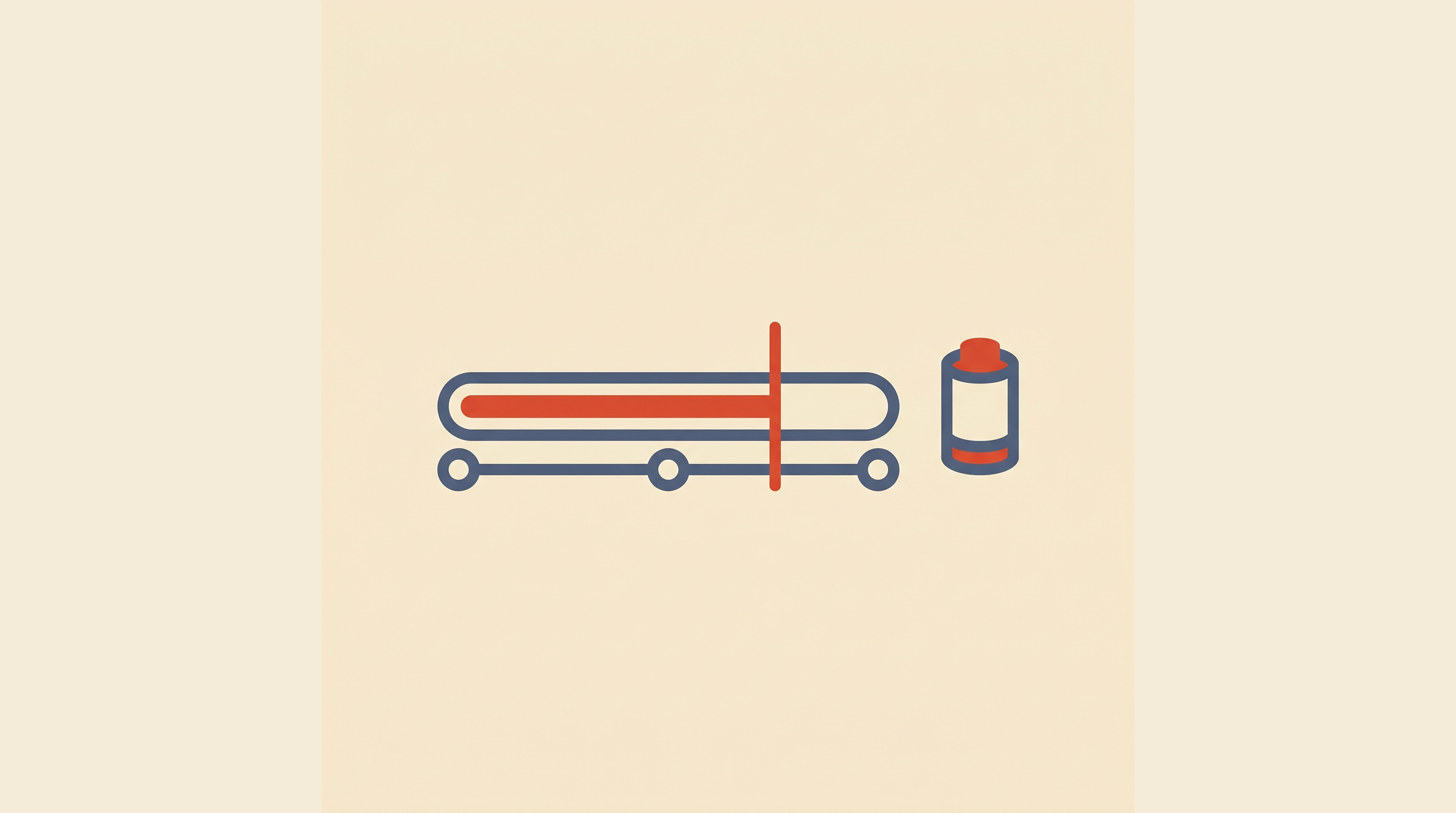 Flat-vector illustration of a horizontal threshold gauge with reference markers and a radon detector on a cream background