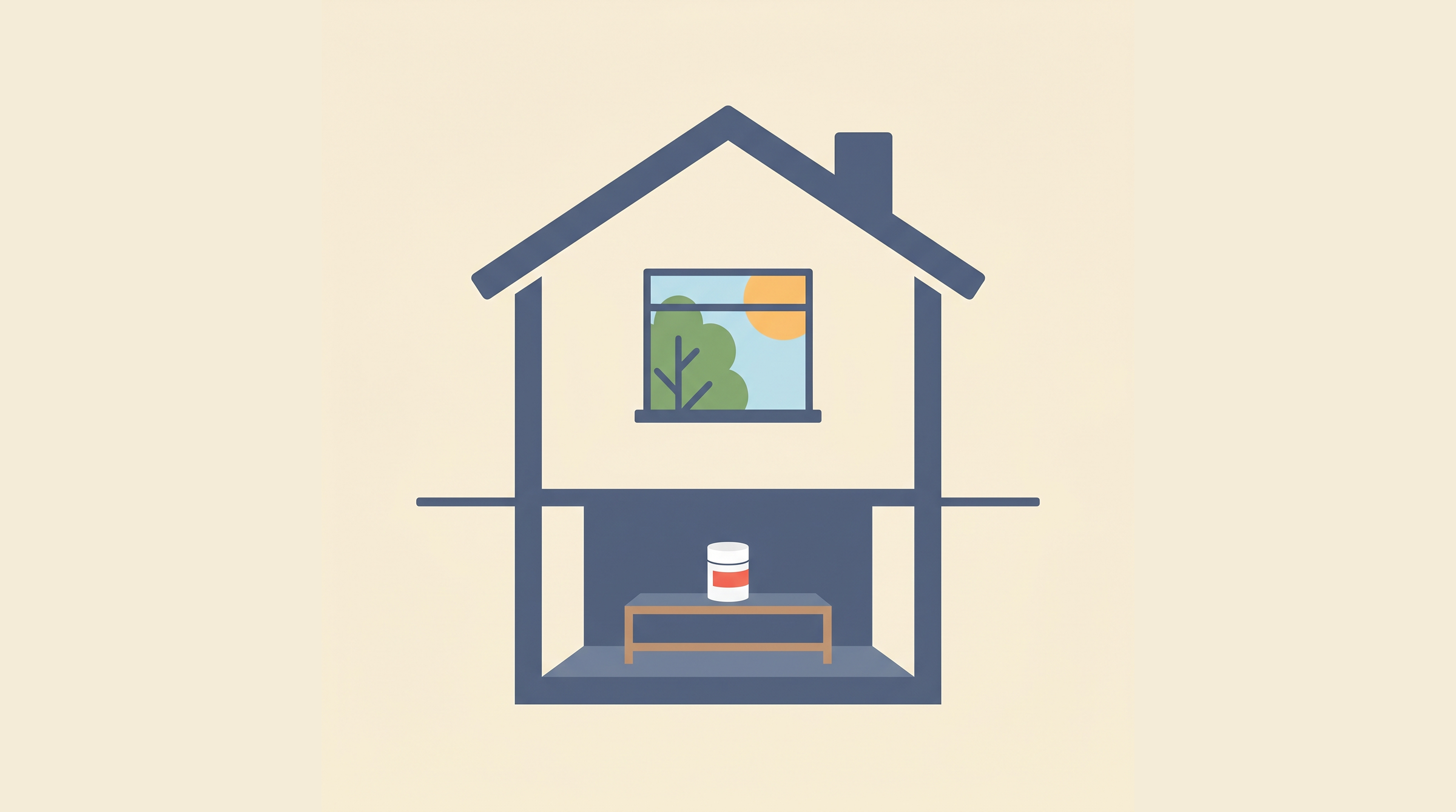 Canadian home in late summer with a long-term radon test detector on a basement shelf