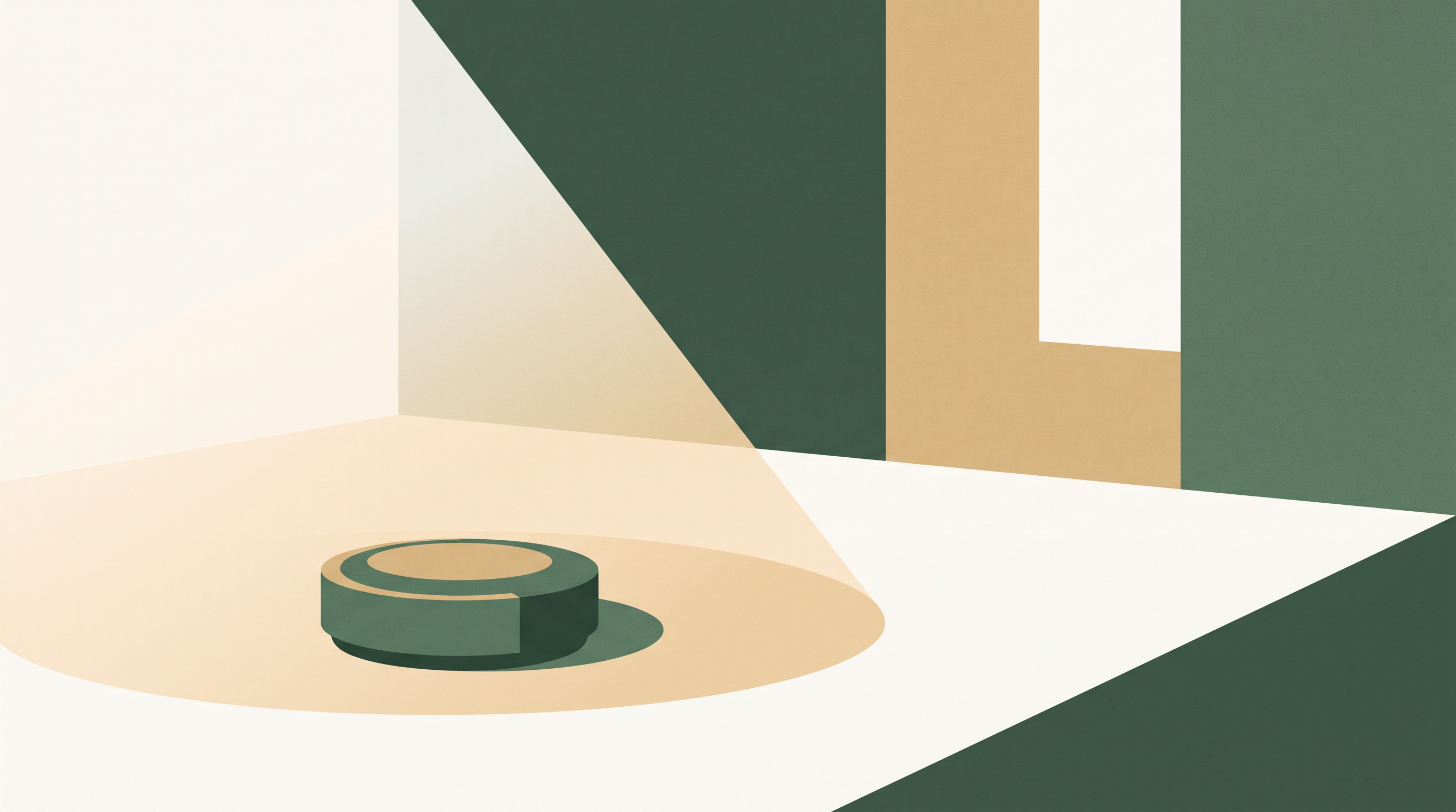 Flat illustration of a small puck-shaped radon detector on a floor in an empty room.