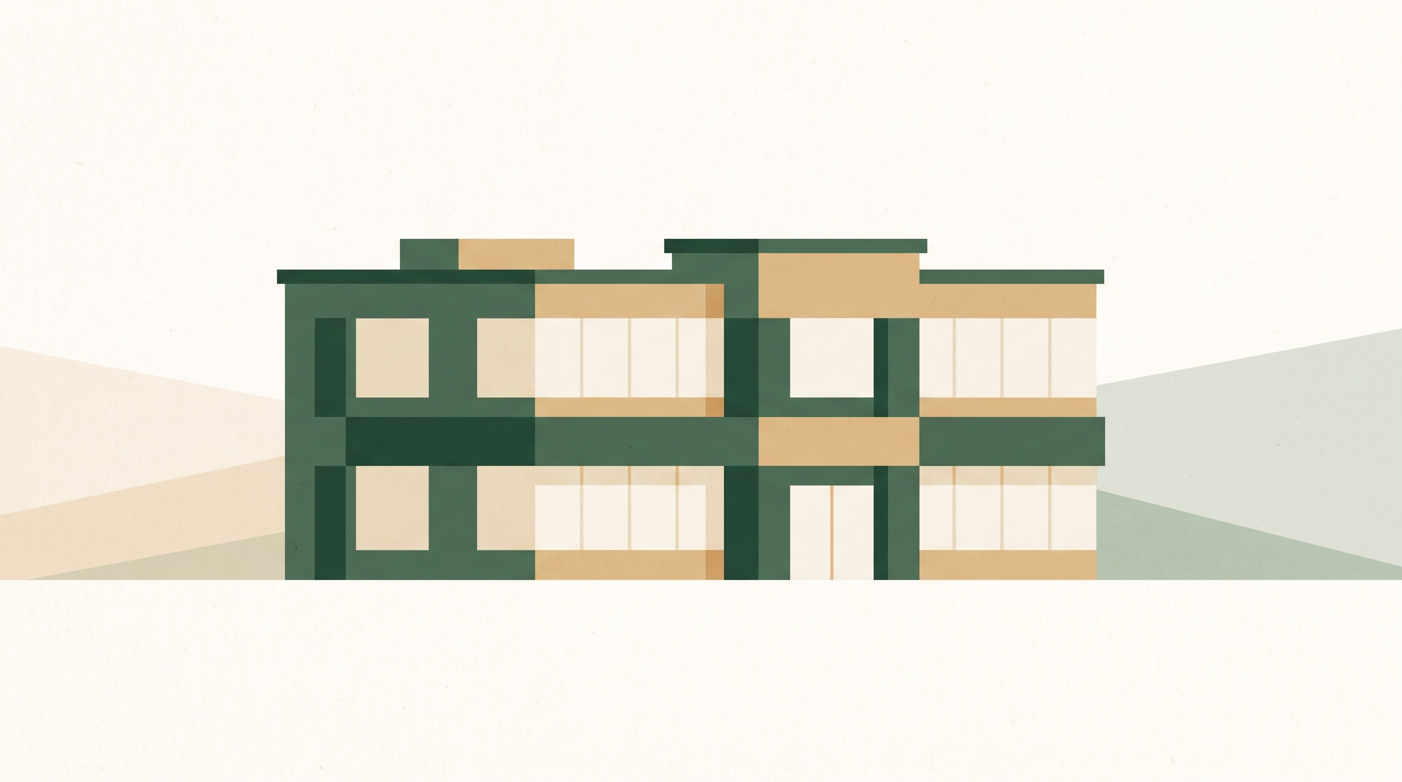 Flat illustration of a low-rise commercial building.