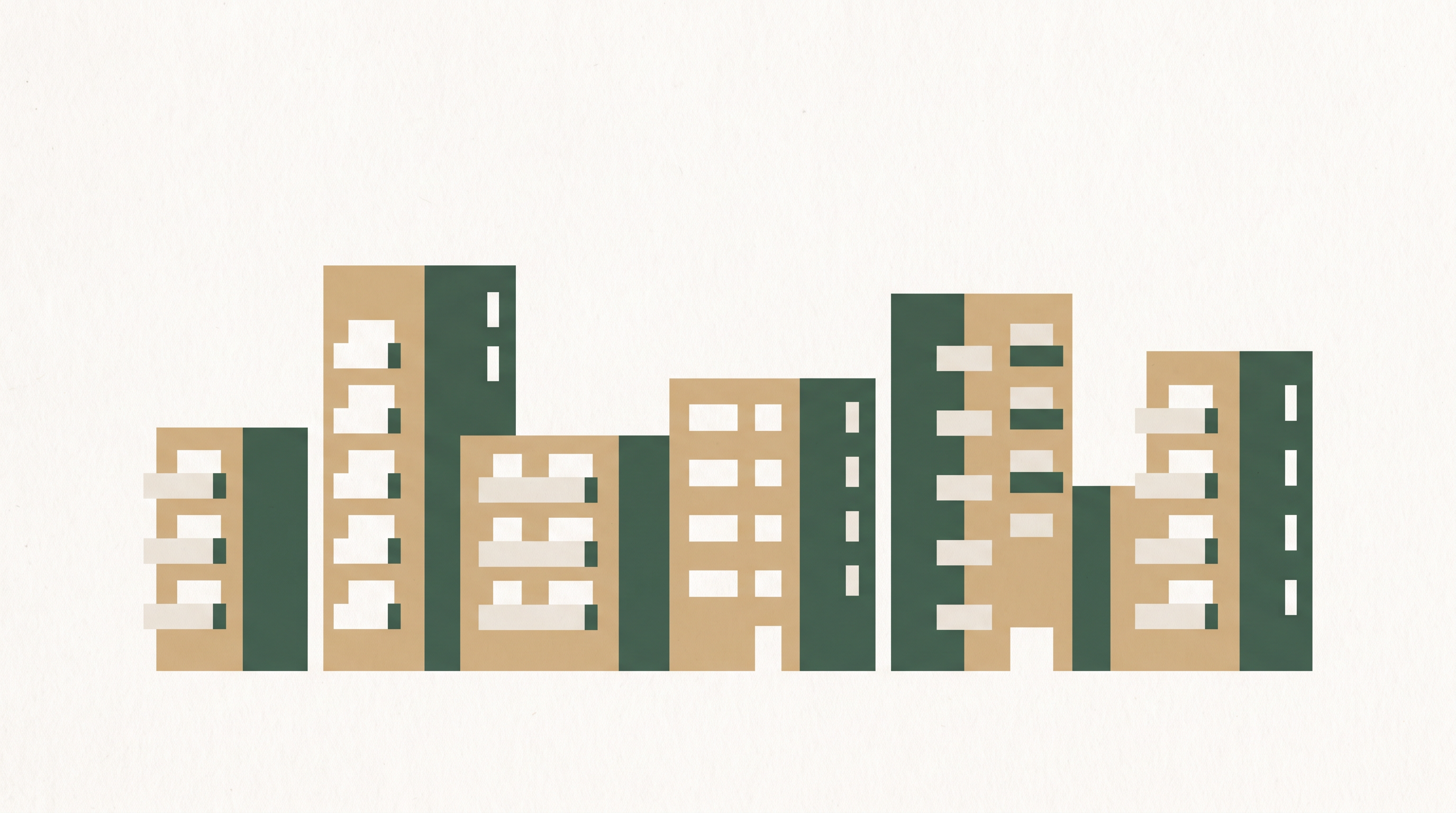 Flat illustration of a row of low-rise apartment buildings with balconies.