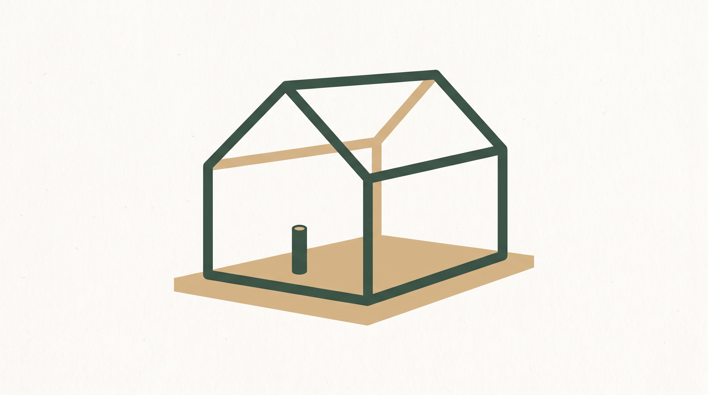 Flat illustration of a house frame on a foundation slab with a vertical pipe stub inside the footprint.