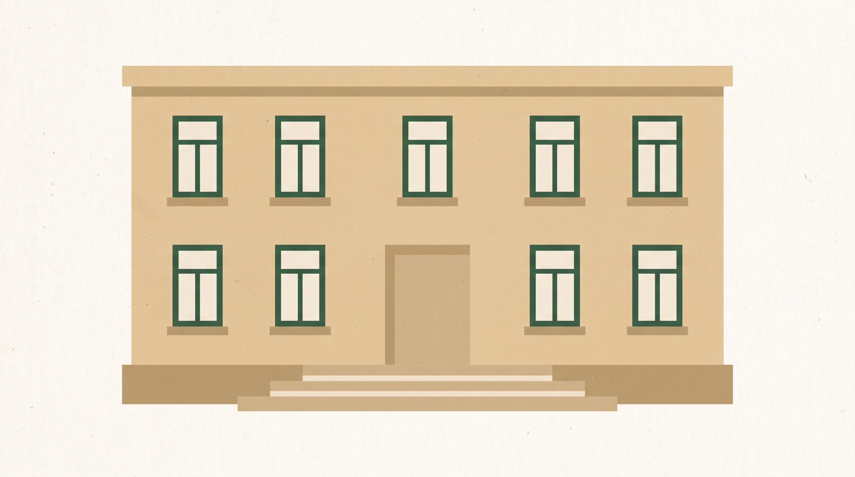 Flat illustration of a civic office building with a symmetrical facade and wide front steps.