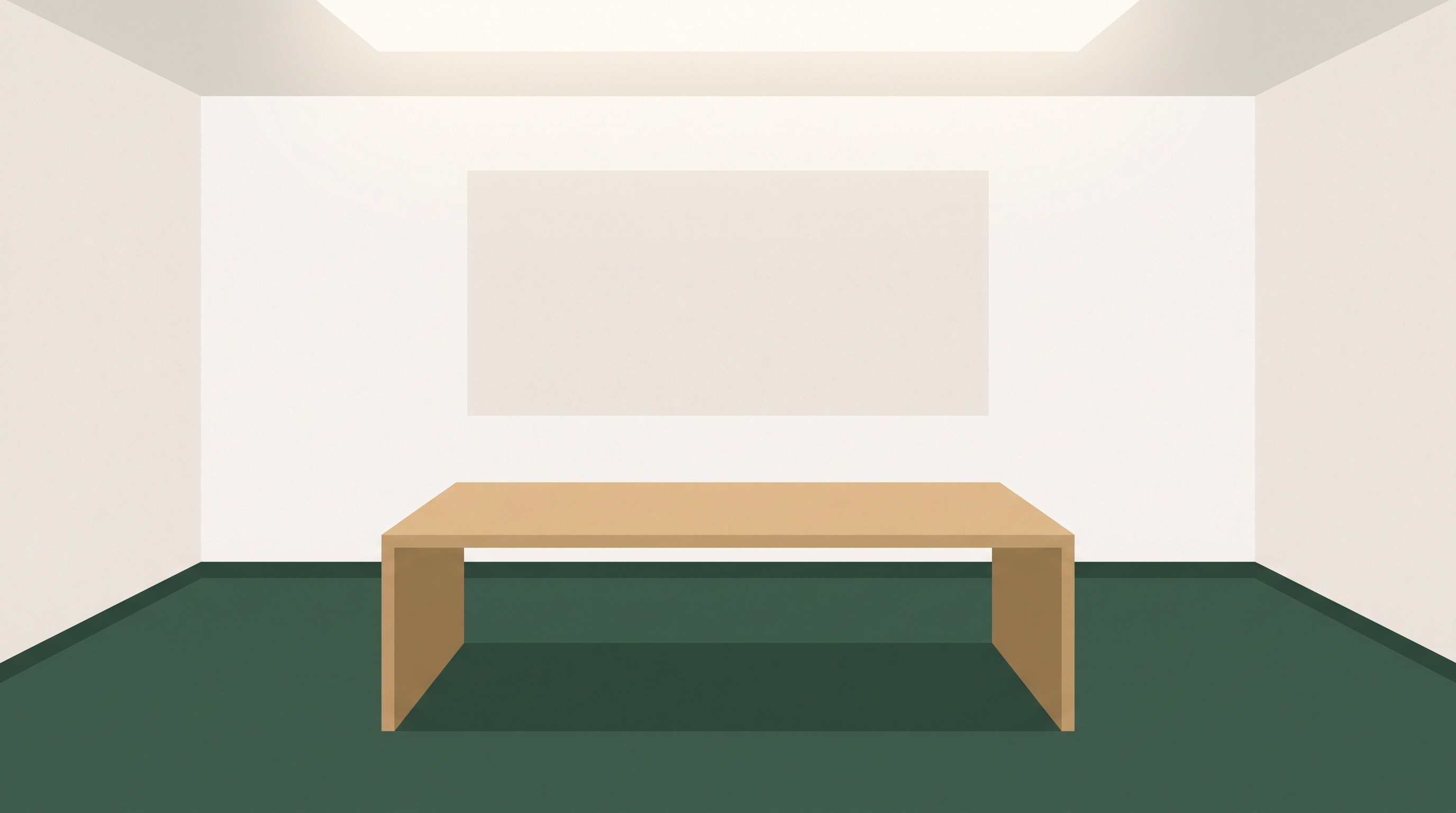 Flat illustration of an empty meeting room with a plain table and a blank presentation board.