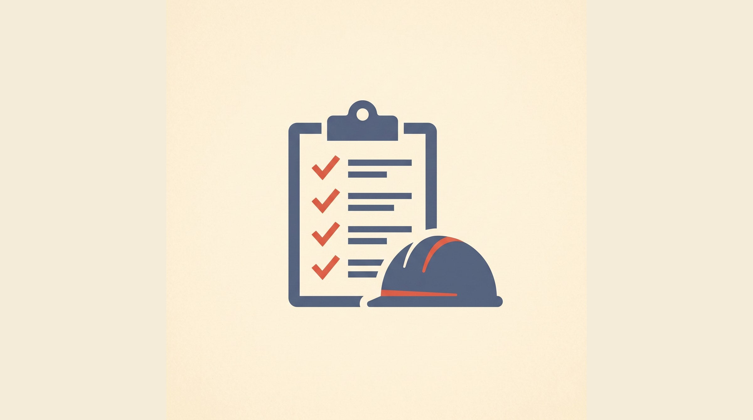 Flat-vector illustration of a clipboard checklist with checkmarks beside a contractor hard hat — choosing a certified radon mitigator in Canada