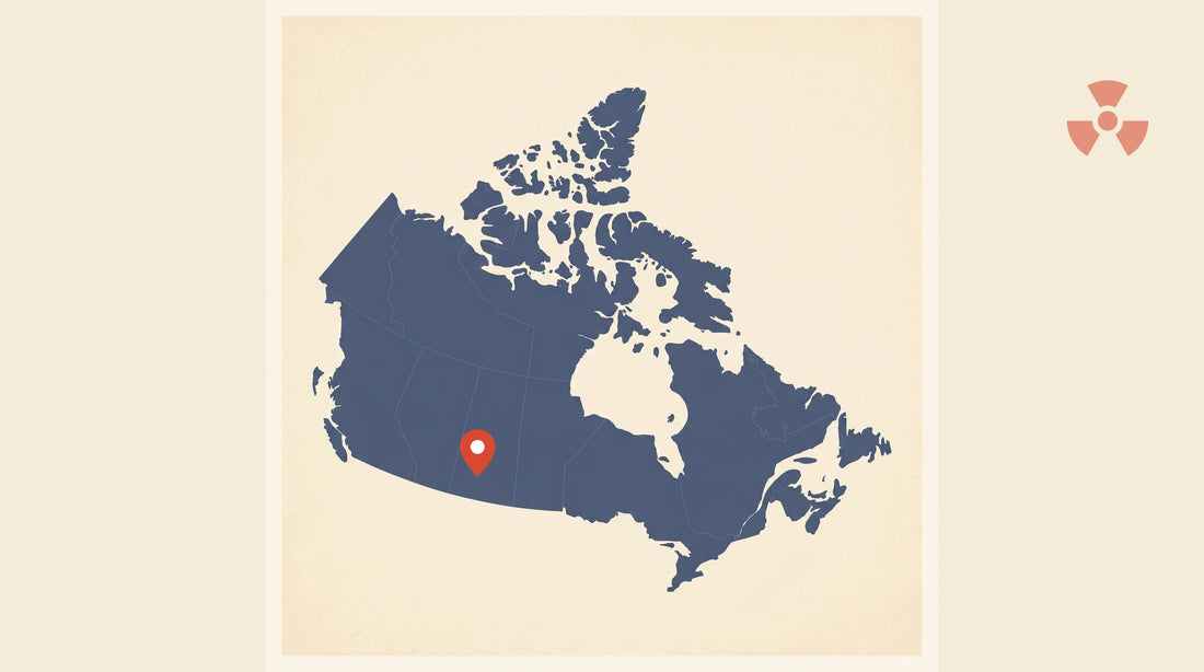Flat-vector map of Canada with a marker pin at Regina, SK — radon testing in Regina, SK