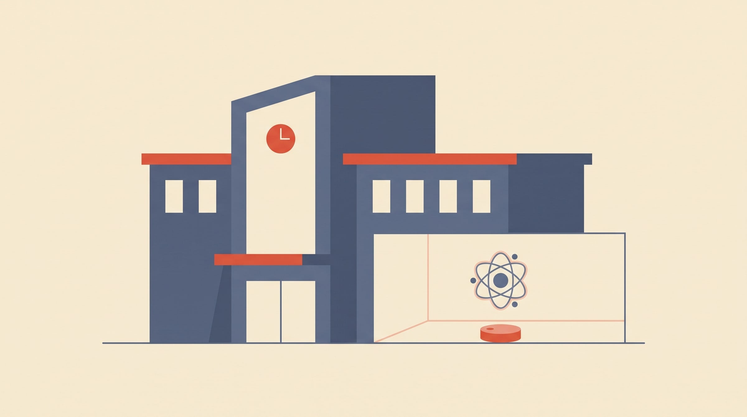 Flat-vector school building with a radon detector — radon in Quebec schools and daycares