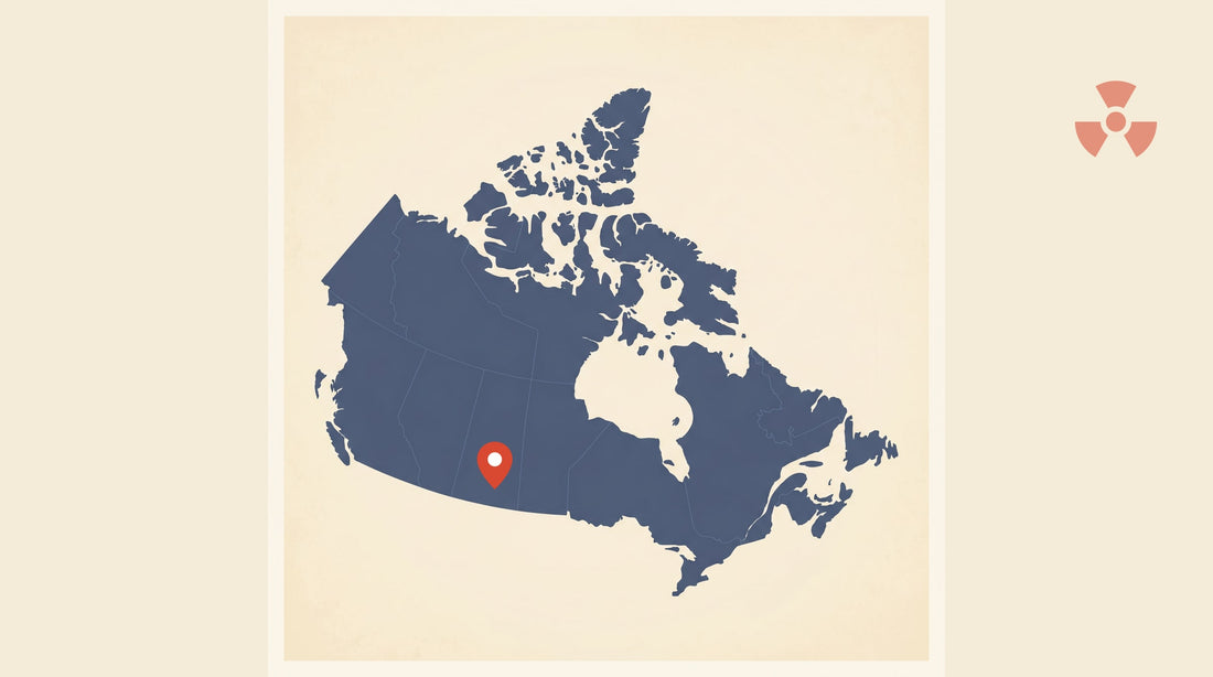 Map of Canada with a pin on southern Manitoba — radon testing in Winnipeg and Brandon