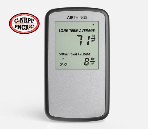 Airthings Corentium Home digital radon monitor — C-NRPP approved — long-term average in Bq/m³