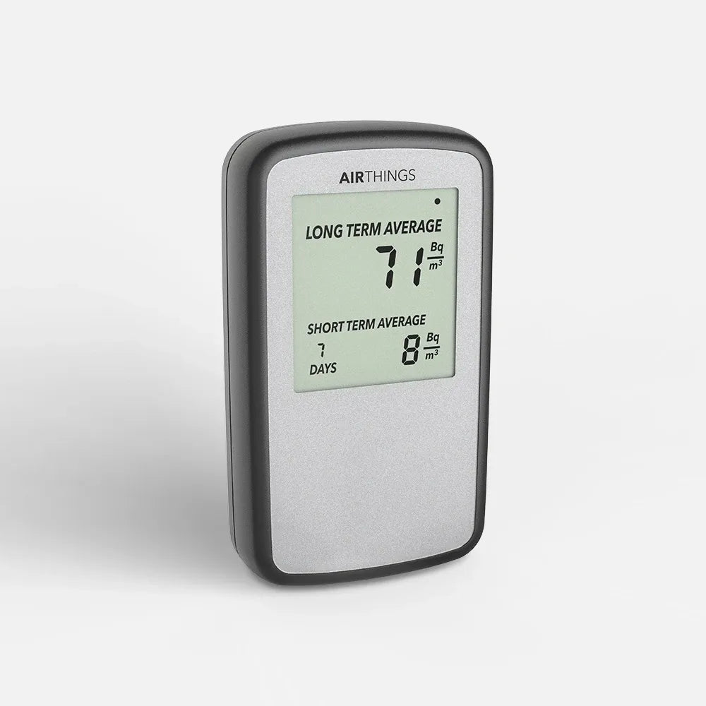 Airthings Corentium Home radon monitor, angled view